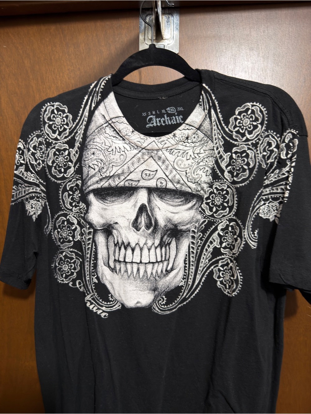 Archaic by Affliction White Skull Graphic Black TShirt Size XXL